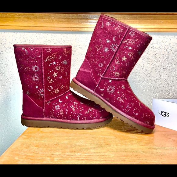 NIB-Ugg Grape Zodiac Short Suede Sheepskin Boots - Picture 3 of 16